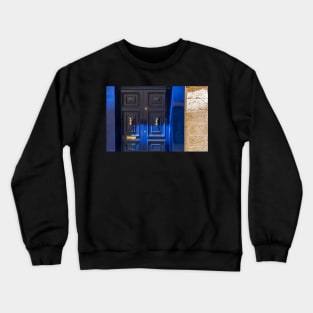 Blue wooden door with golden vintage knockers Crewneck Sweatshirt